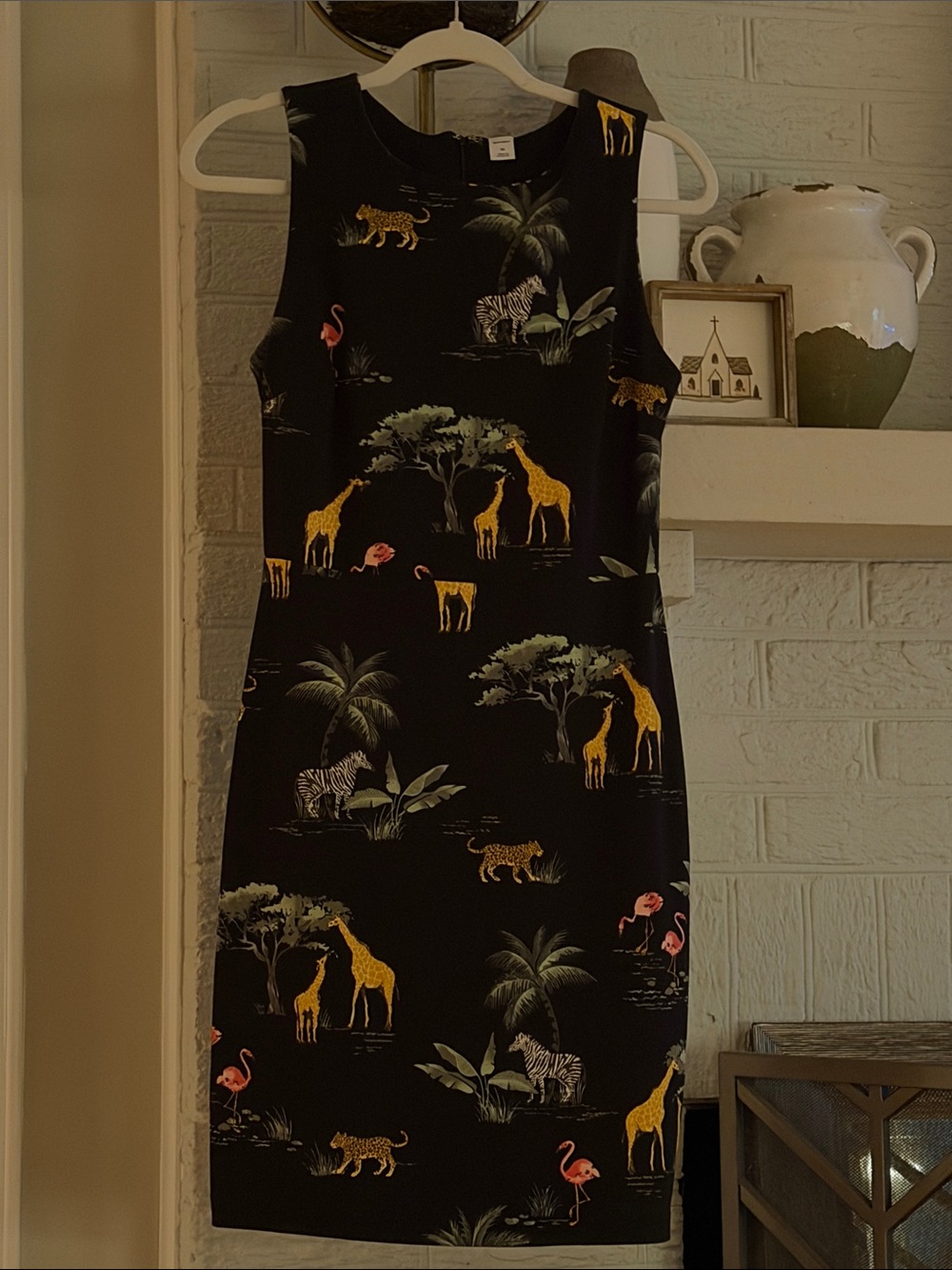 Black Safari Animal Print Sleeveless Shift Dress XS